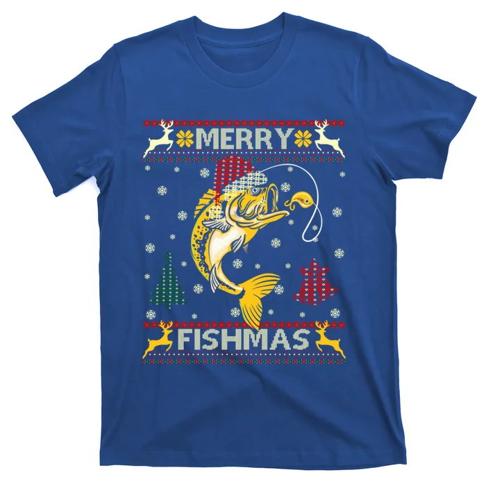 Retro Christmas Ugly Sweater Merry Fishmas Funny Angler Gift T-Shirt