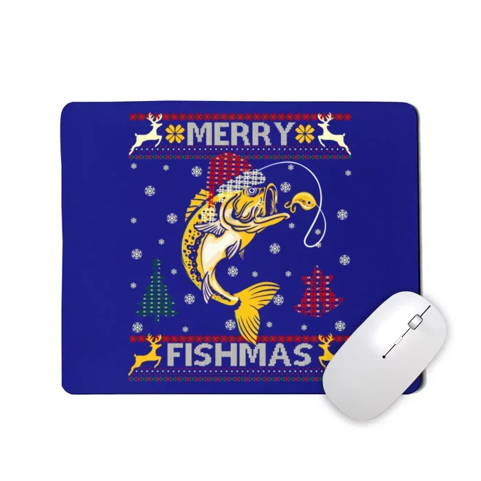 Retro Christmas Ugly Sweater Merry Fishmas Funny Angler Gift Mousepad