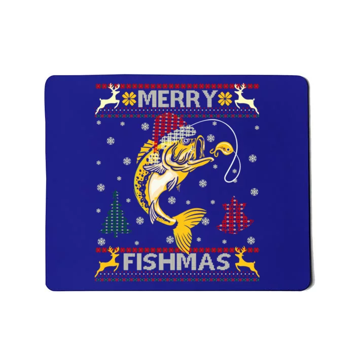 Retro Christmas Ugly Sweater Merry Fishmas Funny Angler Gift Mousepad