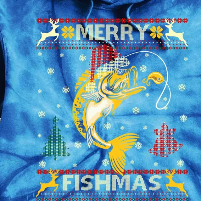 Retro Christmas Ugly Sweater Merry Fishmas Funny Angler Gift Tie Dye Hoodie