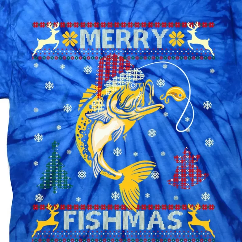 Retro Christmas Ugly Sweater Merry Fishmas Funny Angler Gift Tie-Dye T-Shirt