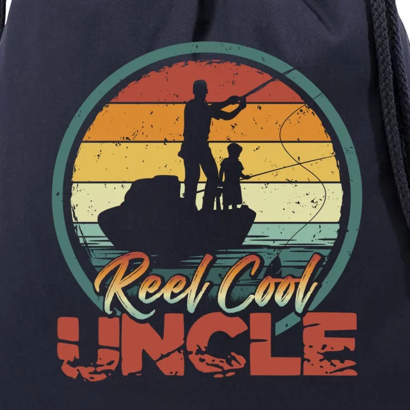 Reel Cool Uncle Gift Fun Retro Fishing Family Meaningful Gift Drawstring Bag