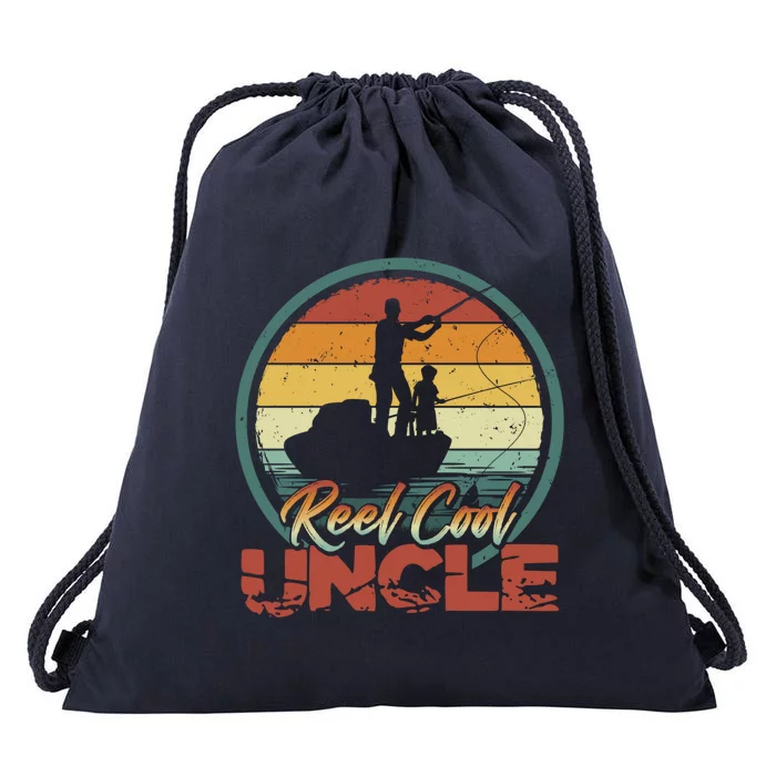 Reel Cool Uncle Gift Fun Retro Fishing Family Meaningful Gift Drawstring Bag