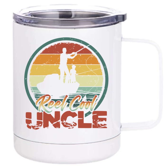 Reel Cool Uncle Gift Fun Retro Fishing Family Meaningful Gift Front & Back 12oz Stainless Steel Tumbler Cup