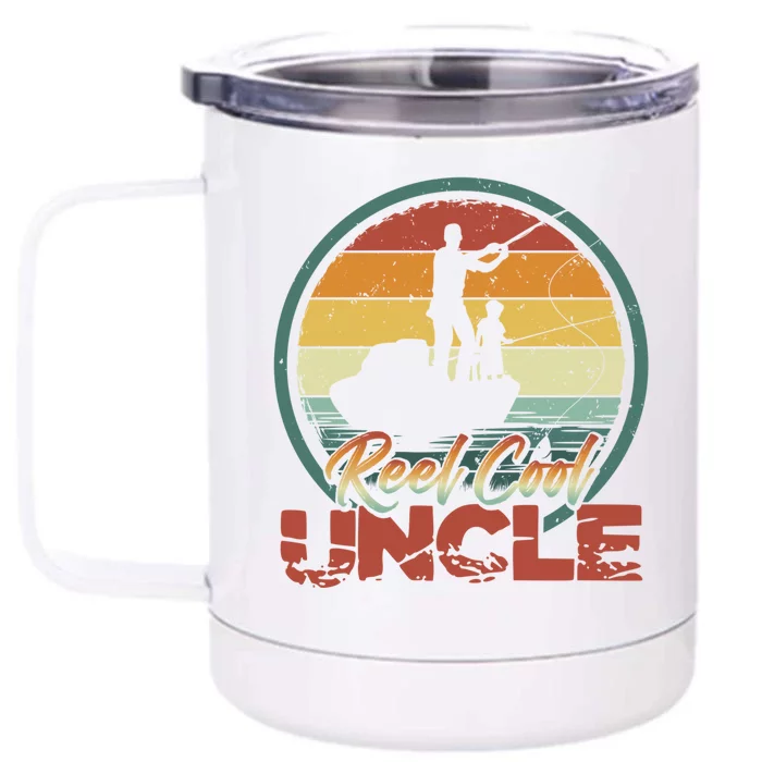 Reel Cool Uncle Gift Fun Retro Fishing Family Meaningful Gift Front & Back 12oz Stainless Steel Tumbler Cup