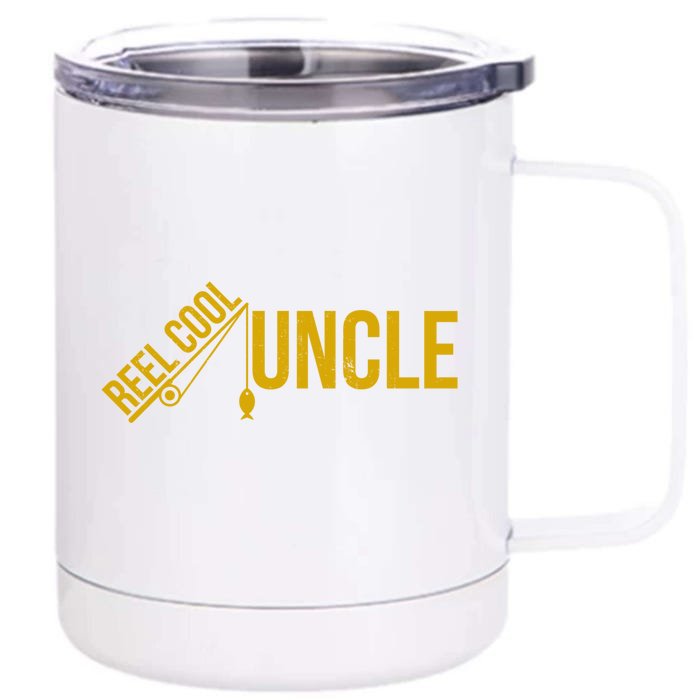 Reel Cool Uncle Funny Family Humor Fishing Pride Lover Gift Front & Back 12oz Stainless Steel Tumbler Cup