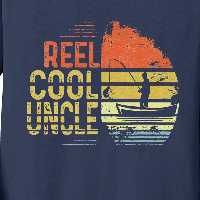 Reel Cool Uncle Fisherman Daddy Fathers Day Fishing Kids Long Sleeve Shirt