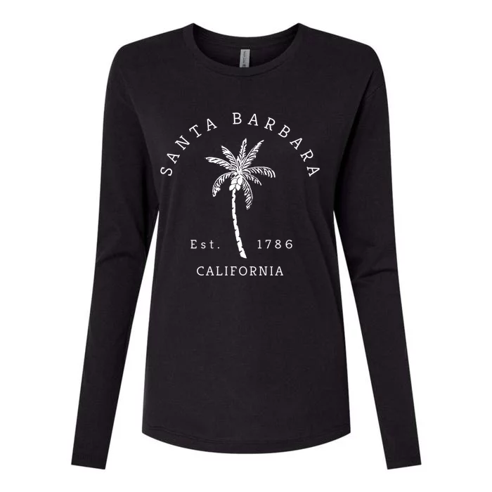 Retro Cool Vintage Santa Barbara Beach California Palm Tree Gift Womens Cotton Relaxed Long Sleeve T-Shirt