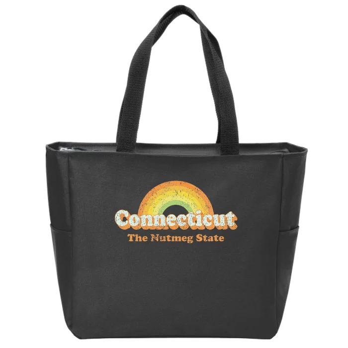 Retro Connecticut Vintage 70s Rainbow Zip Tote Bag