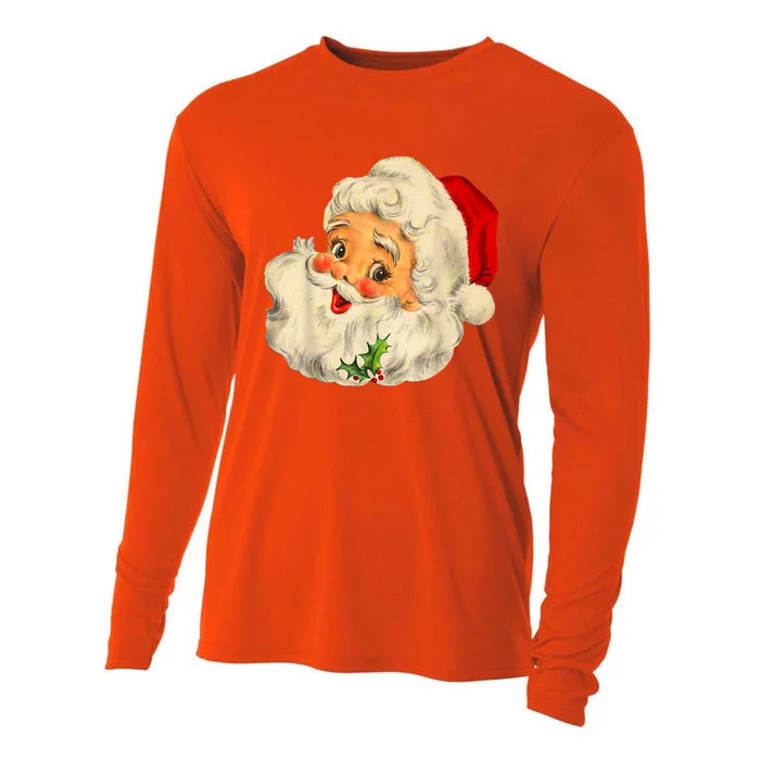 Retro Cool Vintage Christmas Santa Claus Face Great Gift Cooling Performance Long Sleeve Crew