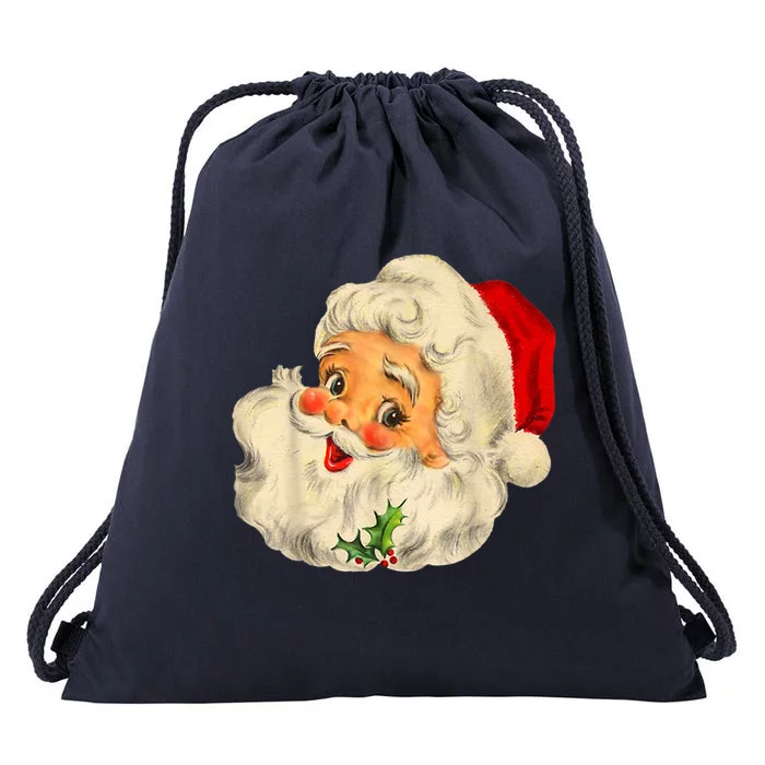 Retro Cool Vintage Christmas Santa Claus Face Great Gift Drawstring Bag