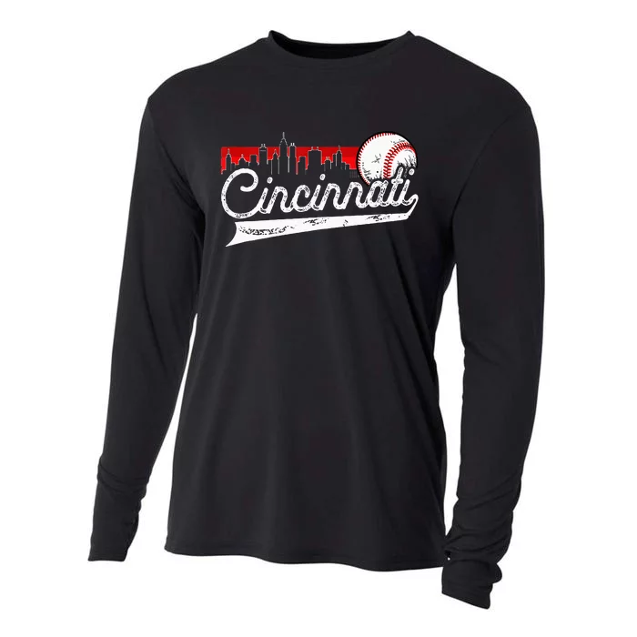 Retro Cincinnati Vintage Baseball Softball Lover Women Men Cooling Performance Long Sleeve Crew