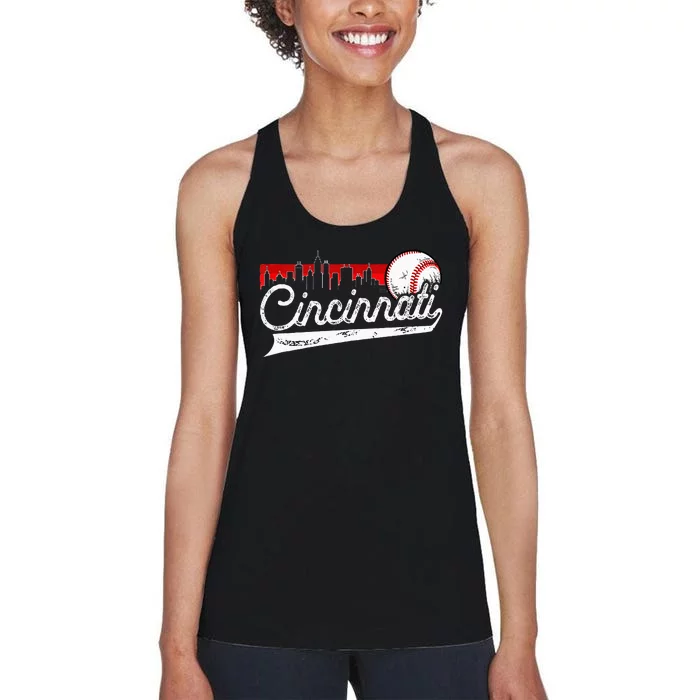 Retro Cincinnati Vintage Baseball Softball Lover Women Men Women's Racerback Tank