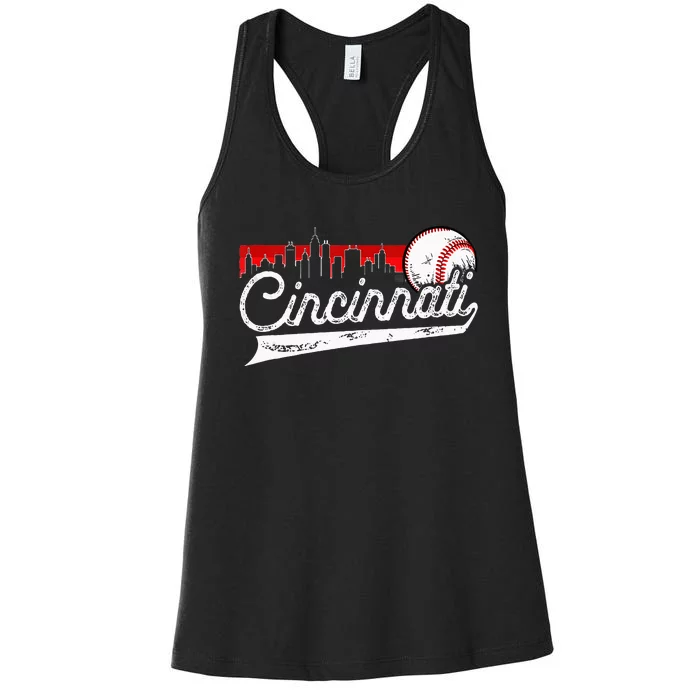 Retro Cincinnati Vintage Baseball Softball Lover Women Men Women's Racerback Tank