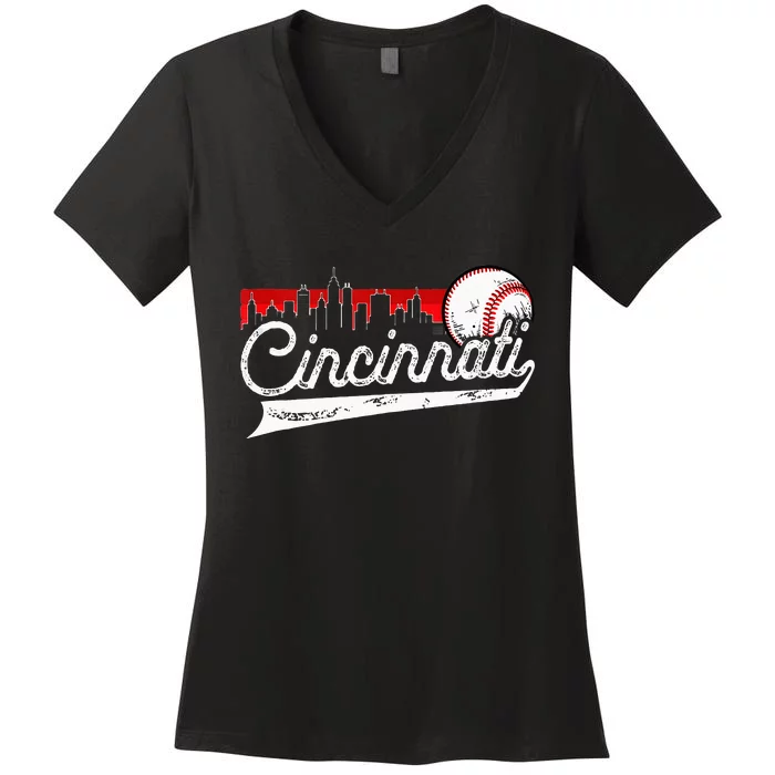 Retro Cincinnati Vintage Baseball Softball Lover Women Men Women's V-Neck T-Shirt