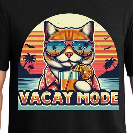 Retro Cat Vacation Summer Family Beach Trip Vacay Mode Ocean Great Gift Pajama Set