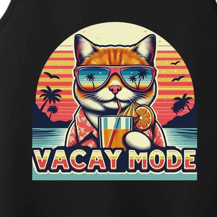 Retro Cat Vacation Summer Family Beach Trip Vacay Mode Ocean Great Gift Performance Tank