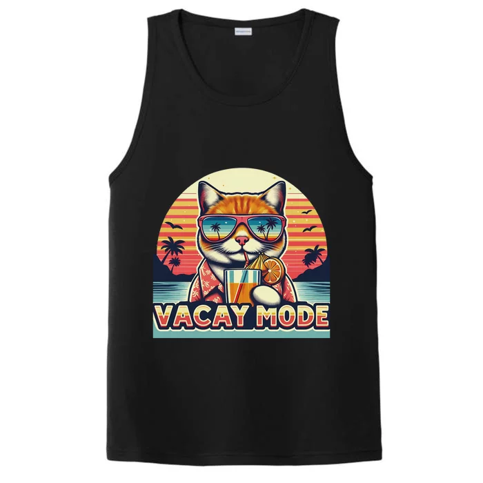 Retro Cat Vacation Summer Family Beach Trip Vacay Mode Ocean Great Gift Performance Tank