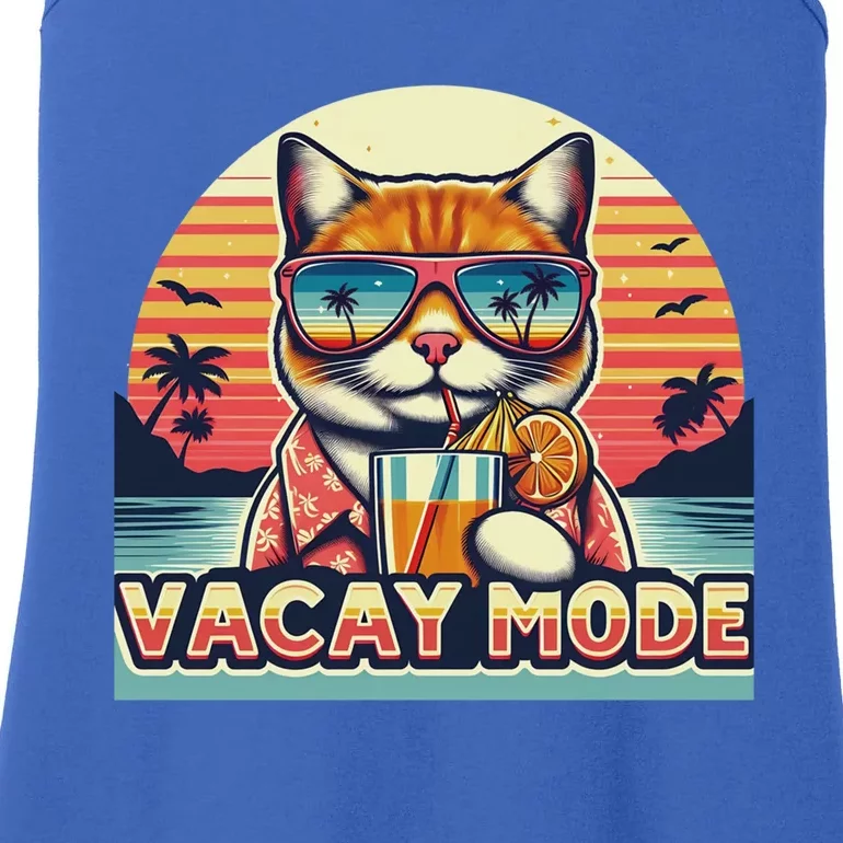 Retro Cat Vacation Summer Family Beach Trip Vacay Mode Ocean Great Gift Ladies Essential Tank