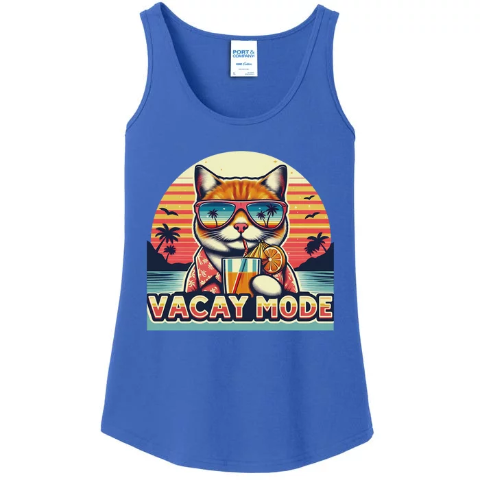 Retro Cat Vacation Summer Family Beach Trip Vacay Mode Ocean Great Gift Ladies Essential Tank