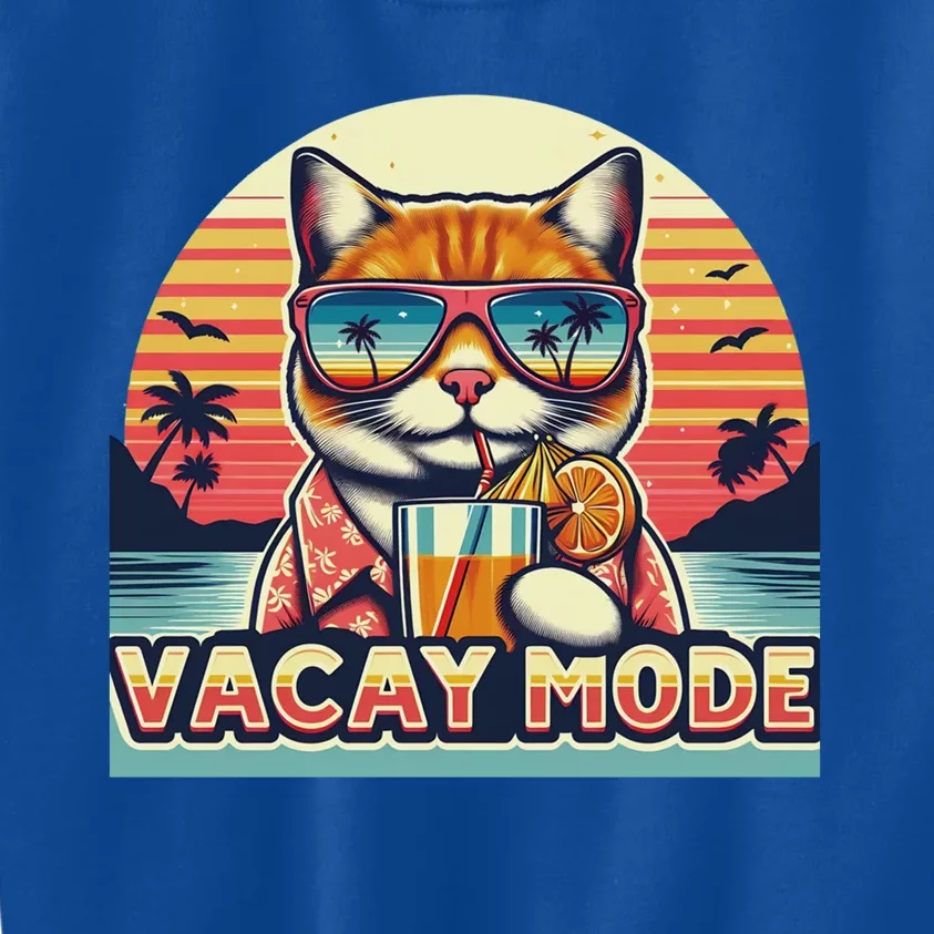 Retro Cat Vacation Summer Family Beach Trip Vacay Mode Ocean Great Gift Kids Sweatshirt