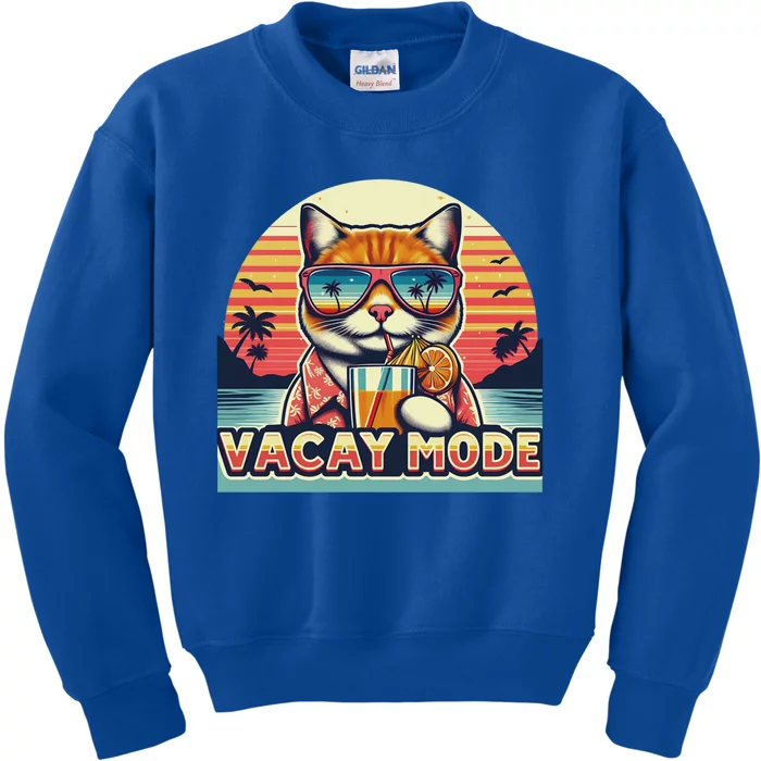 Retro Cat Vacation Summer Family Beach Trip Vacay Mode Ocean Great Gift Kids Sweatshirt