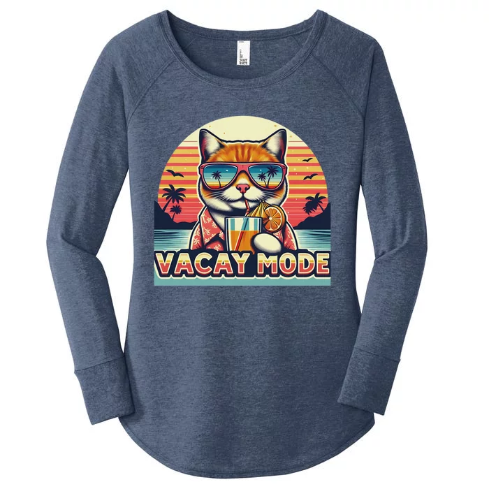 Retro Cat Vacation Summer Family Beach Trip Vacay Mode Ocean Great Gift Women's Perfect Tri Tunic Long Sleeve Shirt