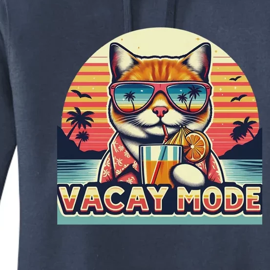 Retro Cat Vacation Summer Family Beach Trip Vacay Mode Ocean Great Gift Women's Pullover Hoodie