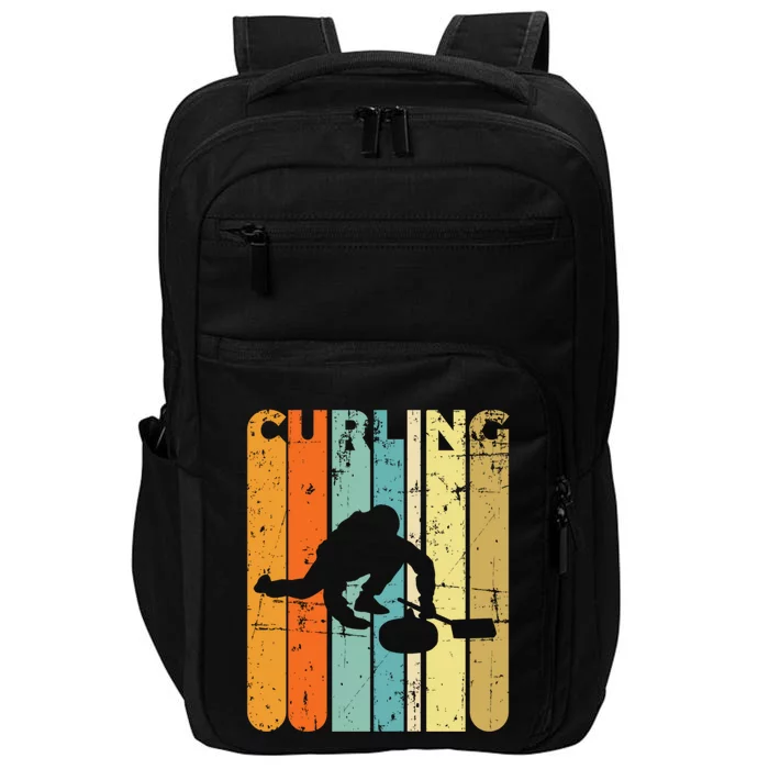 Retro Curlinggame Vintage Ice Curling Sport Quote Curling Gift Impact Tech Backpack