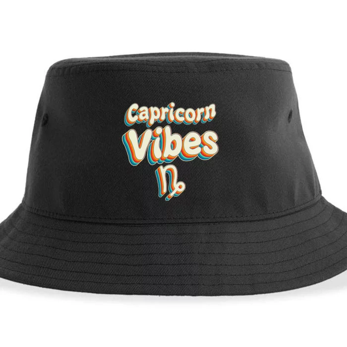 Retro Capricorn Vibes Capricorn Zodiac Birthday Decorations Sustainable Bucket Hat