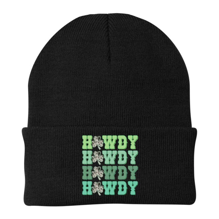 Retro Cowhide Western Howdy St Patricks Day Irish Shamrock Knit Cap Winter Beanie