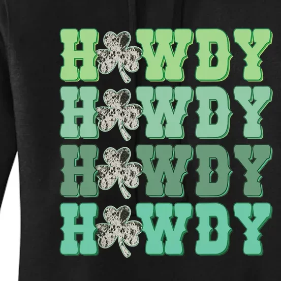 Retro Cowhide Western Howdy St Patricks Day Irish Shamrock Women's Pullover Hoodie