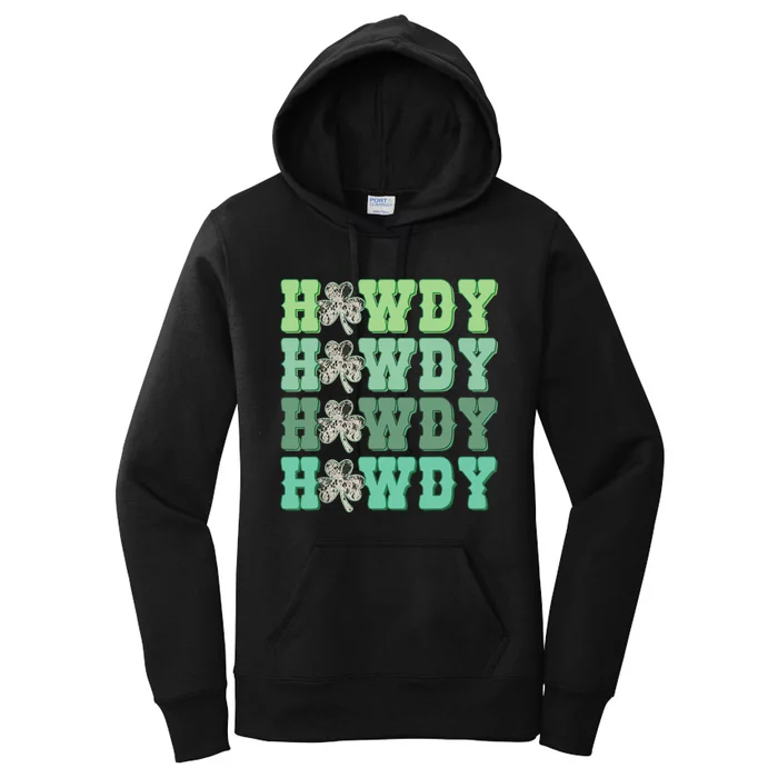 Retro Cowhide Western Howdy St Patricks Day Irish Shamrock Women's Pullover Hoodie