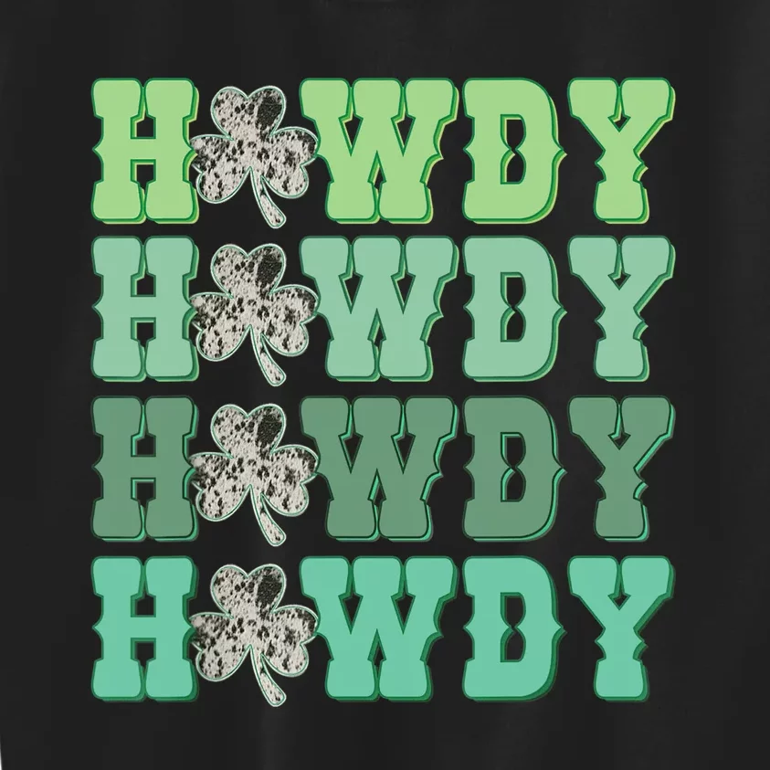 Retro Cowhide Western Howdy St Patricks Day Irish Shamrock Kids Sweatshirt