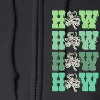 Retro Cowhide Western Howdy St Patricks Day Irish Shamrock Full Zip Hoodie