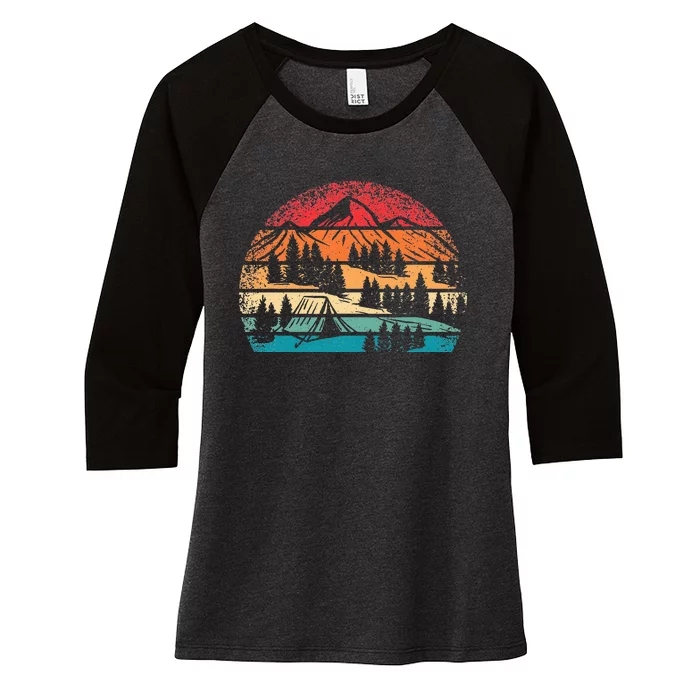 Retro Camping Wildlife Outdoor Nature Mountain Camper Hiking Women's Tri-Blend 3/4-Sleeve Raglan Shirt