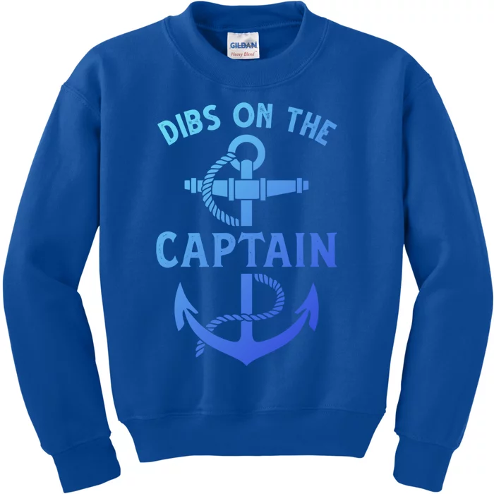 Retro Captain Wife Dibs On The Captain Funny Fishing Quote Gift Kids Sweatshirt