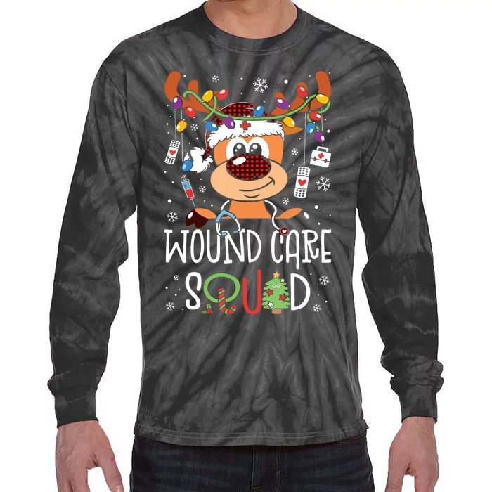 Reindeer Christmas Wound Care Squad Stethoscope Nurse Tie-Dye Long Sleeve Shirt