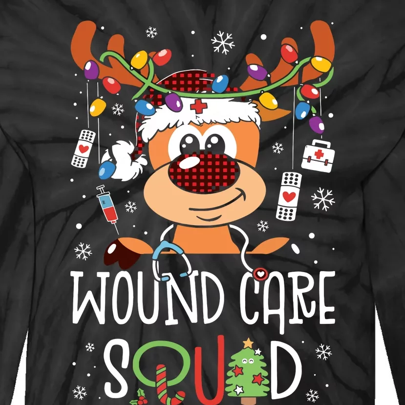 Reindeer Christmas Wound Care Squad Stethoscope Nurse Tie-Dye Long Sleeve Shirt