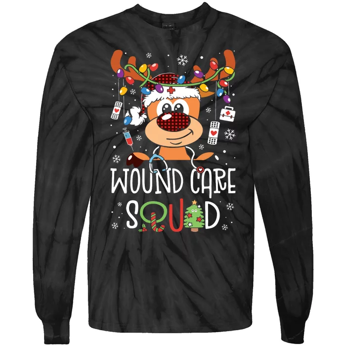 Reindeer Christmas Wound Care Squad Stethoscope Nurse Tie-Dye Long Sleeve Shirt