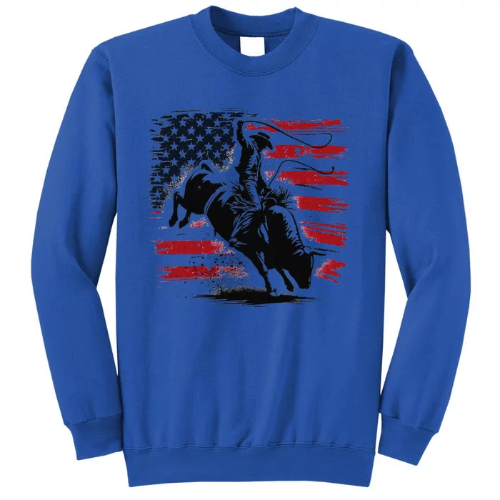 Rodeo Cowboy Western Usa Flag Cow Vintage Tall Sweatshirt