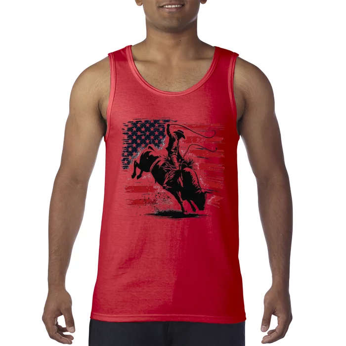 Rodeo Cowboy Western Usa Flag Cow Vintage Tank Top