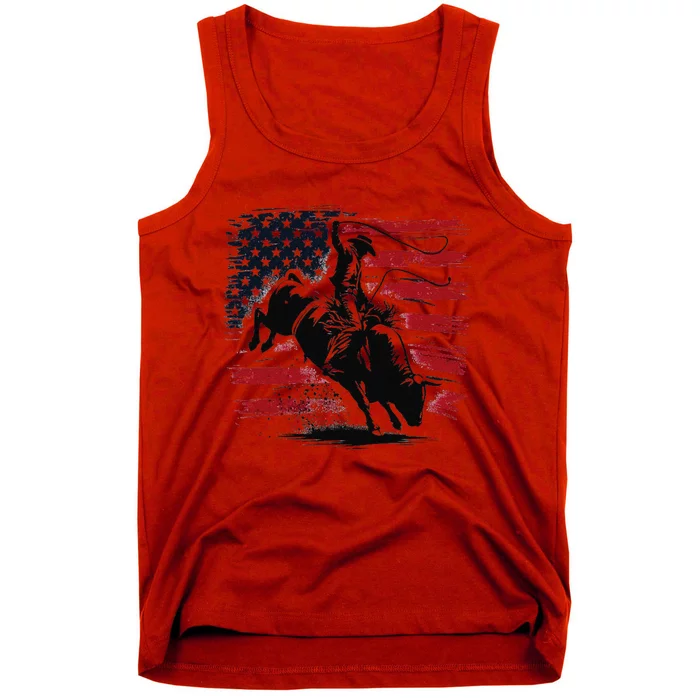 Rodeo Cowboy Western Usa Flag Cow Vintage Tank Top