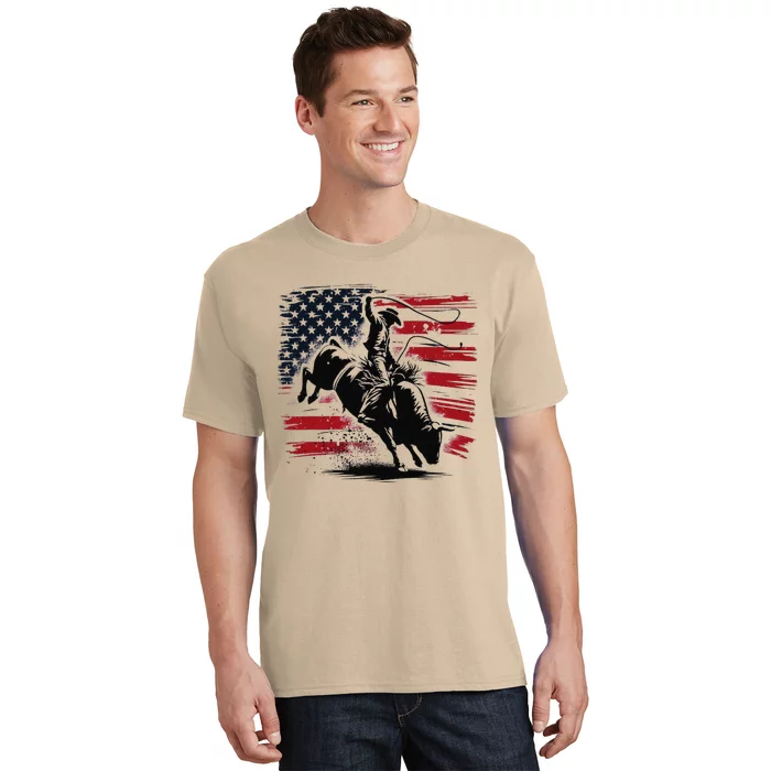 Rodeo Cowboy Western Usa Flag Cow Vintage T-Shirt