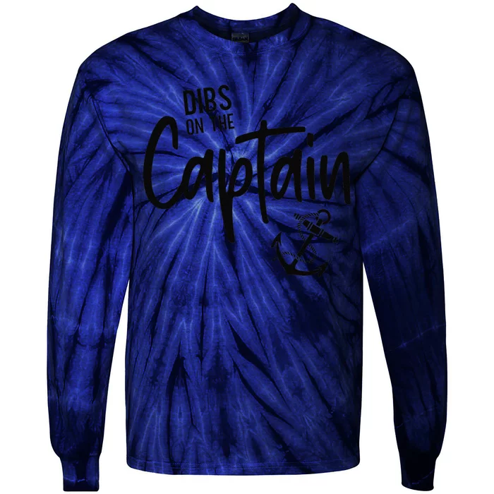 Retro Captain Wife Dibs On The Captain Funny FIshing Quote Tie-Dye Long Sleeve Shirt