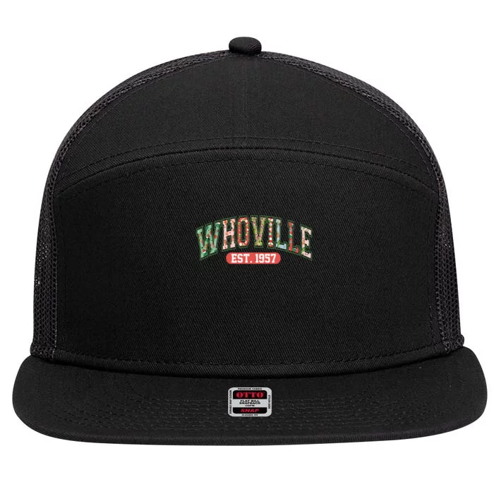 Retro Christmas Whoville Est 1957 7 Panel Mesh Trucker Snapback Hat