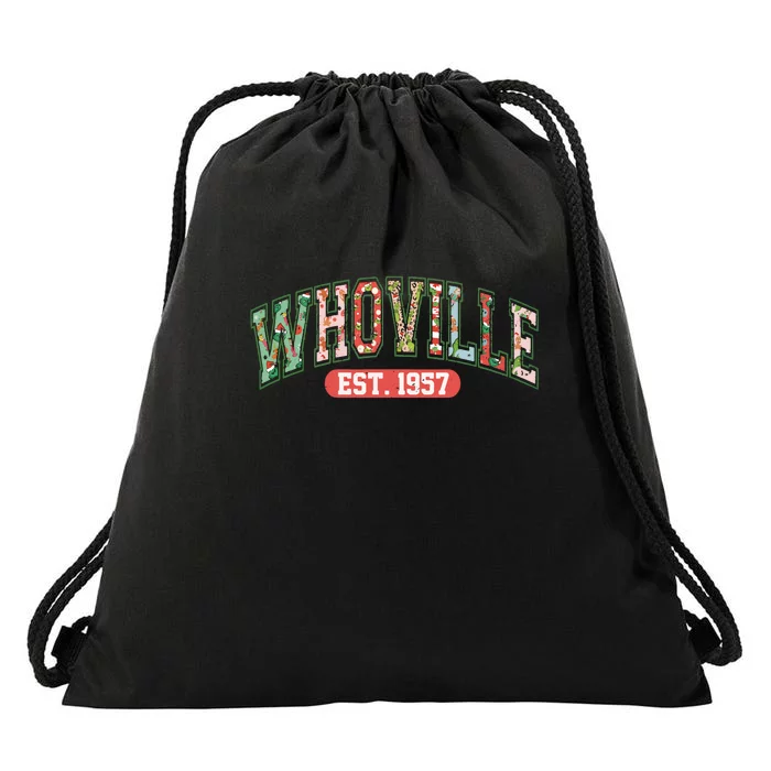 Retro Christmas Whoville Est 1957 Drawstring Bag