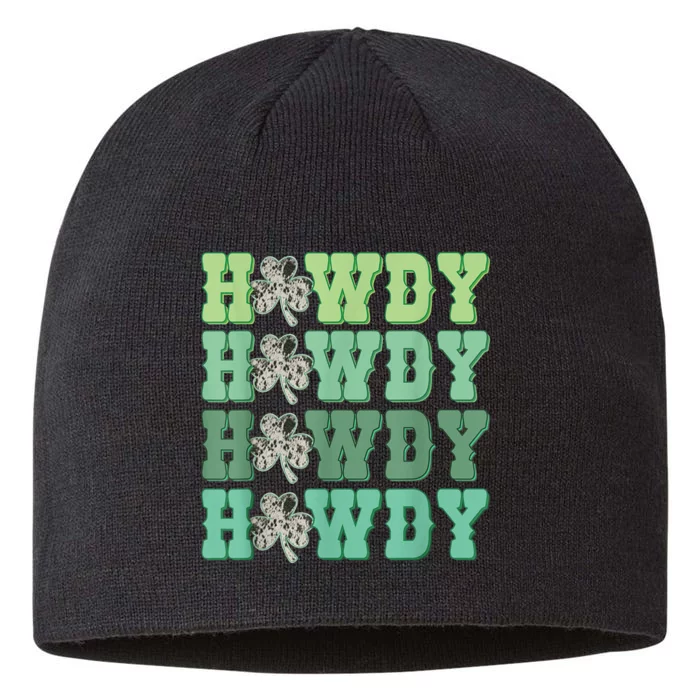 Retro Cowhide Western Howdy St Patricks Day Irish Shamrock 8 1/2in Sustainable Knit Beanie