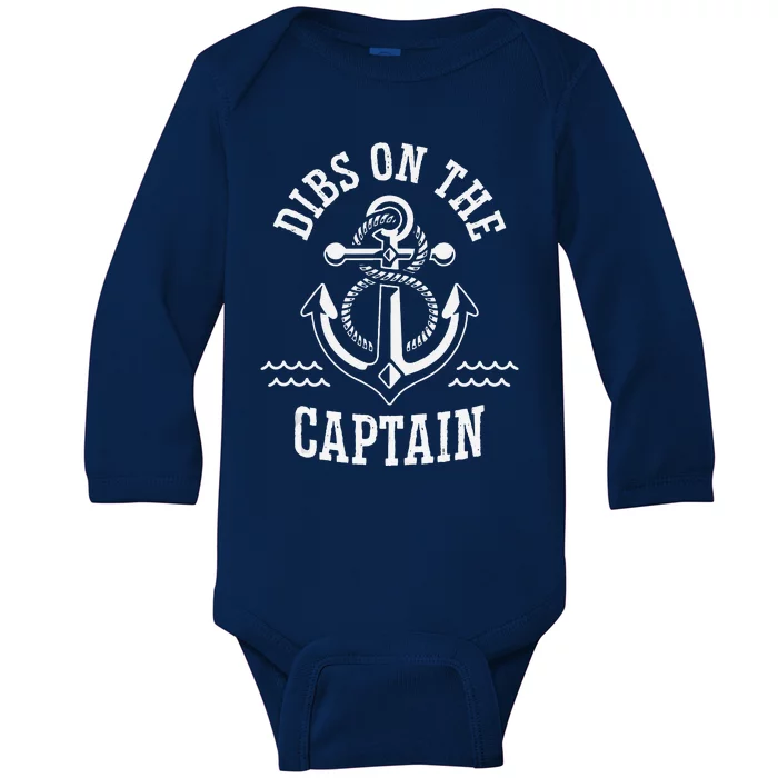 Retro Captain Wife Dibs On The Captain Funny FIshing Quote Baby Long Sleeve Bodysuit