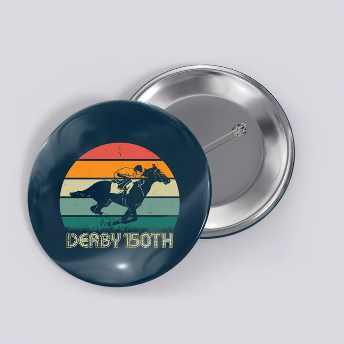 Retro Derby 150th Horse Racing Vintage Sunset Button